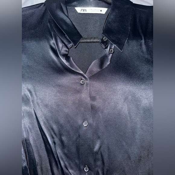 Zara Black Satin Blouse Sz. M - Picture 3 of 5